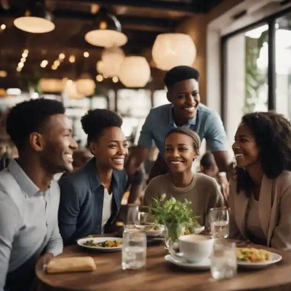 imagen de una familia en una mesa de un restaurante